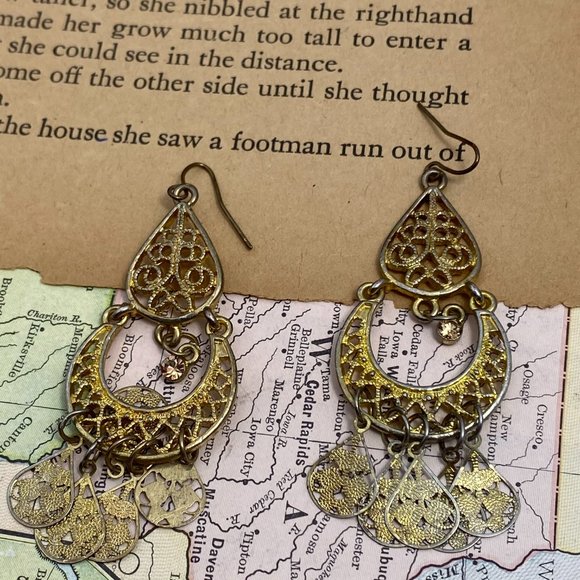 Two Pairs Gold Tone Boho Dangle Earrings - Picture 4 of 8